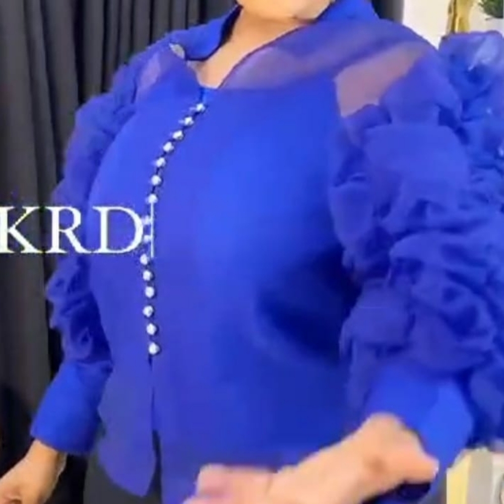 Elegant Blue Ruffled Blouse